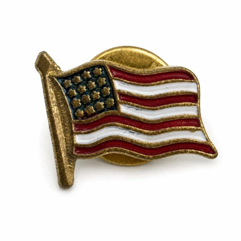 Vintage American Flag Enamel Lapel Pin Gold Tone Made in Japan Patriotic